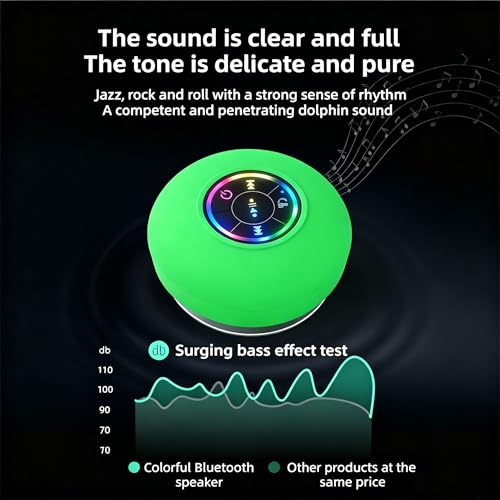 Mini Bluetooth Shower Speaker Green, Silicone Suction Cup Portable Speaker with LED Lights, IPX4 Waterproof, Built in Mic, for Bathroom Kitchen Outdoors, Ideal Gifts (Green) - color: Green