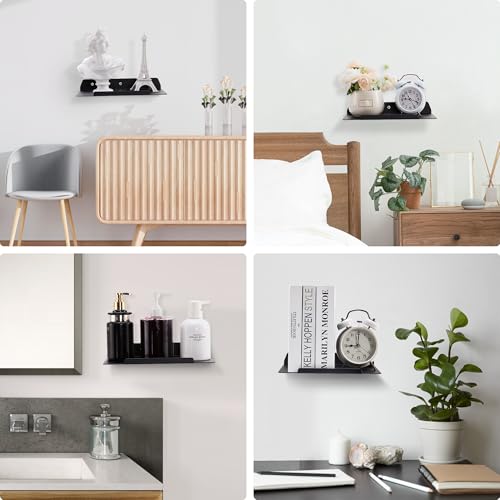 10.2''W x 6.3''D Small Floating Metal Wall Shelf,Deep Floating Shelves for Speakers,Cameras,Routers,Heavy Duty Metal Floating Wall Shelf with Lip for Bedroom,Bathroom,Living Room,Black - color: 10''black