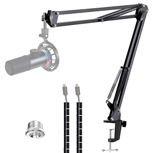 Microphone Boom Arm with Cable Management – Adjustable Scissor Mic Stand Compatible with Fifine K669B/K670/K683A/K658/K688, AmpliGame A6V/A8, AM8 & Other USB/XLR Microphones by YOUSHARES