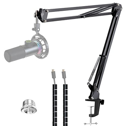 Microphone Boom Arm with Cable Management – Adjustable Scissor Mic Stand Compatible with Fifine K669B/K670/K683A/K658/K688, AmpliGame A6V/A8, AM8 & Other USB/XLR Microphones by YOUSHARES