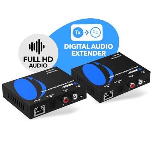 OREI Audio Over Cat6 Extender 990ft Coxial 5.1, PoC, Two-Way IR, DTS, LPCM | Coax to Toslink, Analog Audio Extender – Audio Balun over Cat6, Built-in DAC, Dolby Digital Plus, 24-bit/192kHz audio
