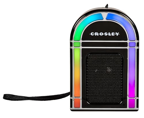 Crosley CR3046A-BK Mini Jukebox Portable Bluetooth Speaker, Black | Bluetooth In, 5 Color-Changing Light Modes, LED Lights Sync with Music, Rechargeable Lithium-Ion Battery - color: Black