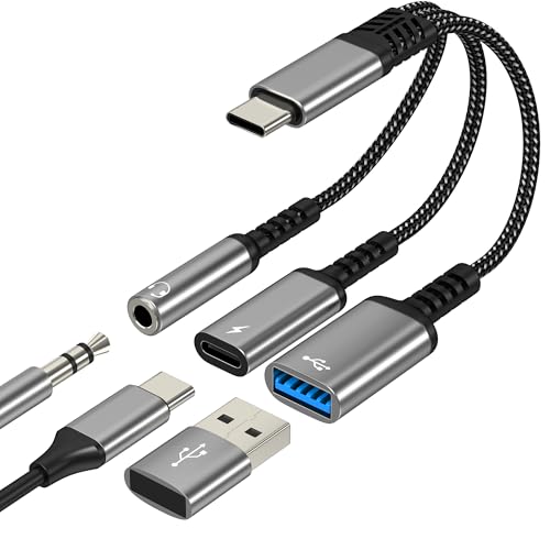 Aux to USB C Adapter (3in1) Headphone Jack for iPhone 17 16 15DAC Audio 3.5MM Splitter Cable Type C Cord Charger Dongle USB 3.0 OTG Charging for IPad Car Wired Adaptor Compatible for Samsung