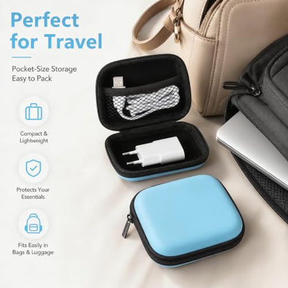 Portable Mini Storage Bag for Chargers and Cables, Blue - color: Blue