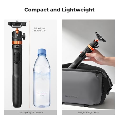 K&F CONCEPT 62'' Phone Selfie Stick Tripod | 360° Ball Head Camera Tripod with Remote, 2-in-1 Phone Holder Compatible with DJI Osmo Pocket 4/3 Insta360 Luna Ultra. MS08 - color: Black