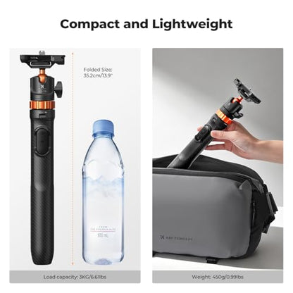 K&F CONCEPT 62'' Phone Selfie Stick Tripod | 360° Ball Head Camera Tripod with Remote, 2-in-1 Phone Holder Compatible with DJI Osmo Pocket 4/3 Insta360 Luna Ultra. MS08 - color: Black