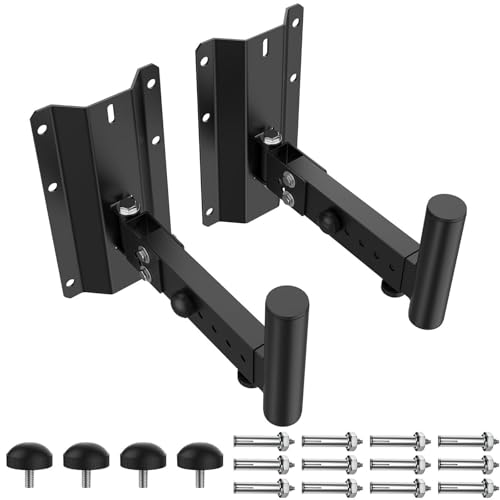 ForoGore Heavy Duty PA Speaker Mount Bracket Support up to 110lbs Adjustable Speaker Mount Extension Arm Swivel & Tilt, 2 Pack Black