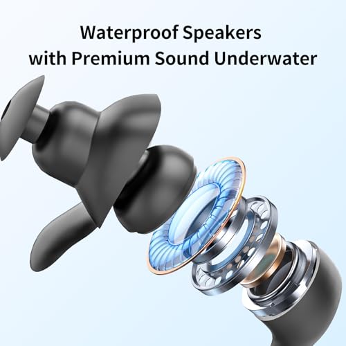 Tayogo W18 Swimming Headphones, IPX8 Waterproof Earbuds for Swimming with 32GB MP3 Player, Bluetooth 5.4, FM Radio & T6 Receiving Mode, in-Ear Underwater Headphones for Lap Swimming - color: BK