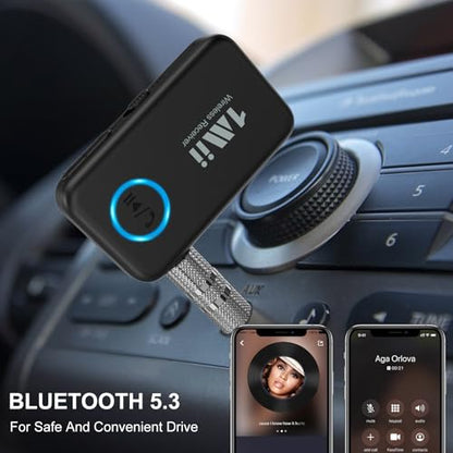 1Mii Bluetooth 5.3 Receiver for Car, AUX Bluetooth Car Adapter | Wireless Audio Receiver for Home Stereo/Wired Headphones, Volume Control, Hands Free Calls, 16H Battery Life - style: ML100 (Standard)
