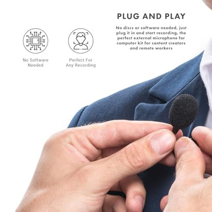 Movo LV1-USB Lavalier Microphone for Camera, Lapel for iPhone and Android Smartphones, Body Lav Mic, Clip On Microphone for 3.5mm, Shirt Lapel Mic for Phone, GoPro, Interview, Computer, PC