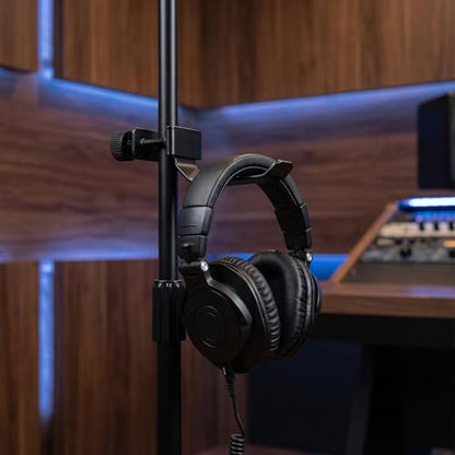ibasenice Clamp-On Headphone Hook - Adjustable Mic Stand Mounted Headphone Holder - Studio Cable Rack - Metal Headset Hanger Hook for Cowbell Tambourines - Fit Up to 2" Dia Tubes