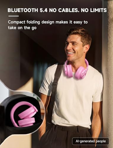 AOC Bluetooth Over Ear Headphones, Wireless Studio Monitor & Mixing DJ Headphones with 72H Playtime, Hi-Res, Built-in Mic, 3.5mm/6.35mm Wired Audio Jack for Guitar AMP, Podcast, PC Gaming - Pink - color: Pink