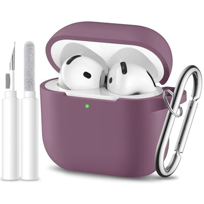 for Airpods 4th Generation Case Cover(2024),Soft Silicone Full Protective Case for AirPods 4 Case with Keychain & Cleaner Kit,Compatible with Apple Airpods 4 for Women,Men（Smokepurple） - color: Smokepurple