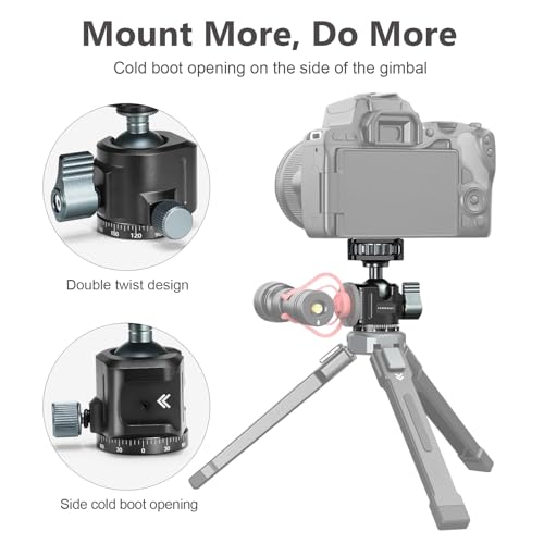 Tripod Metal Ball Head, 360° Rotating Base Adapter, Equipped with 1/4-inch Screw and Cold Shoe Mount, Compatible with Cameras, Smartphones and iPad Mounts, Max Load: 2.5kg/5.5 lbs