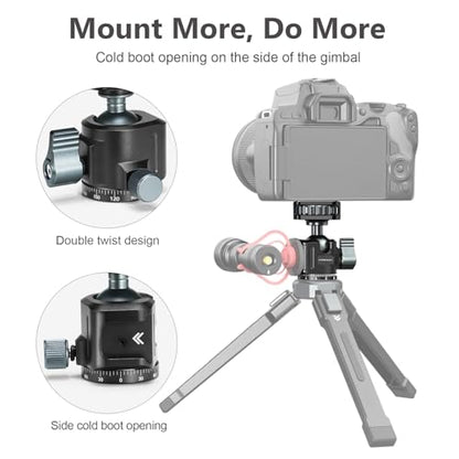 Tripod Metal Ball Head, 360° Rotating Base Adapter, Equipped with 1/4-inch Screw and Cold Shoe Mount, Compatible with Cameras, Smartphones and iPad Mounts, Max Load: 2.5kg/5.5 lbs