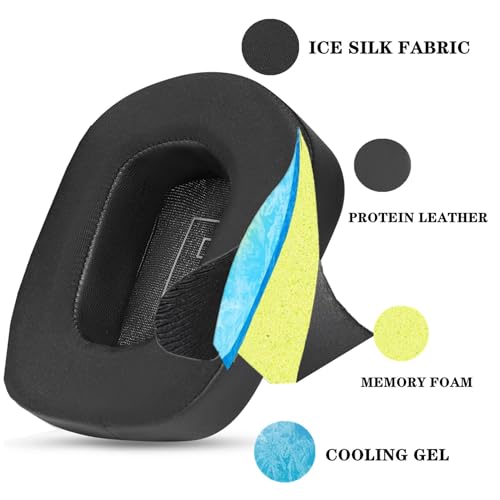 Cooling Gel Ear Pads Replacement Ear Cushions Compatible with Logitech G733 G535 G335 Lightspeed Wireless Gaming Headset Earpads Ear Cups with Breathable Ice Silk Fabric (is Black)