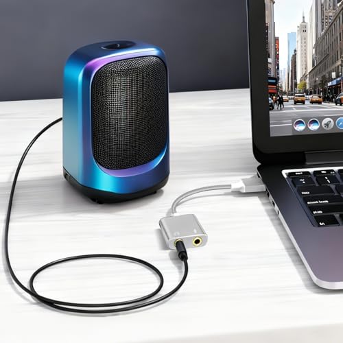 USB to 3.5mm Audio Adapter, External Sound Card with Headphone, Microphone Jack for Windows, Mac, Linux, PS4, PS5(Silvery) - color: Silvery