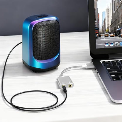 USB to 3.5mm Audio Adapter, External Sound Card with Headphone, Microphone Jack for Windows, Mac, Linux, PS4, PS5(Silvery) - color: Silvery