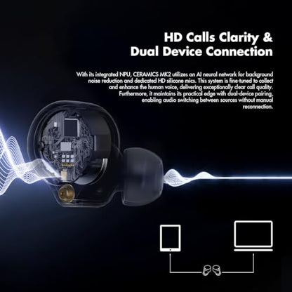 ROSESELSA Ceramics MK2 True Wireless Earbuds, Up to 40dB Noise Cancellation | Bluetooth 6.0, Hi-Res LDAC, IPX4 Sweat Resistant, 45H Playtime, HD Mics, Game Mode, Multipoint Connection, Night
