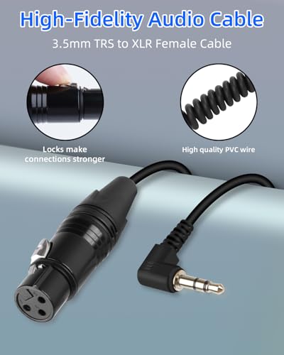 3.5mm to XLR Coiled Cable,Right Angle 1/8Inch Mini Jack TRS Stereo | Male to 3 Pin XLR Female Microphone Audio Cord Adapter for MP3 Players,Laptops,Speakers（50CM/1.65FT） - style: male to female