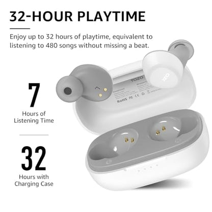 TOZO A1 Wireless Earbuds Bluetooth 5.3 Light Weight in Ear Headphones | IPX5 Waterproof, 2 Mics for AI Calls, Immersive Premium Sound Bass Ear buds with Charging Case, 32 Presets EQ via TOZO App - color: White