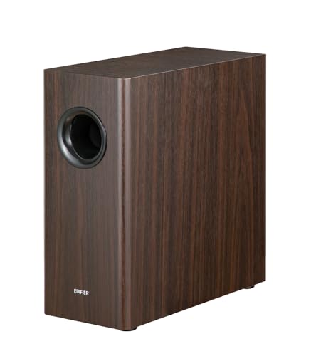 Edifier T5s Powered Subwoofer, 70W RMS, 8" Woofer, 35Hz Deep Bass, Brown | Active Long-Throw Speaker, Built-in Amp, Low Distortion, Phase Selector & Energy-Efficient for Home & Studio Audio - color: Brown