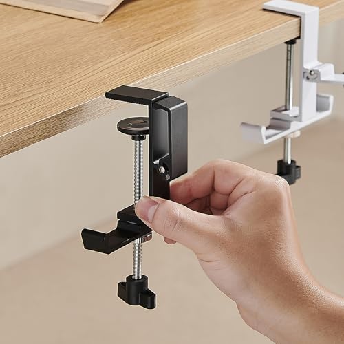Heavyrain Desk Edge Hook Hanger, No Drilling Headphone Holder with 3 Hooks, Black Metal Clamp-On Organizer for Bags, Backpacks, Headsets (1, Gray) - color: Gray