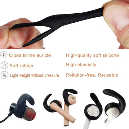 Silicone Ear Hook Wings and Ear Tips Replacement Set, Black, 12 Pieces | S/M/L Sizes