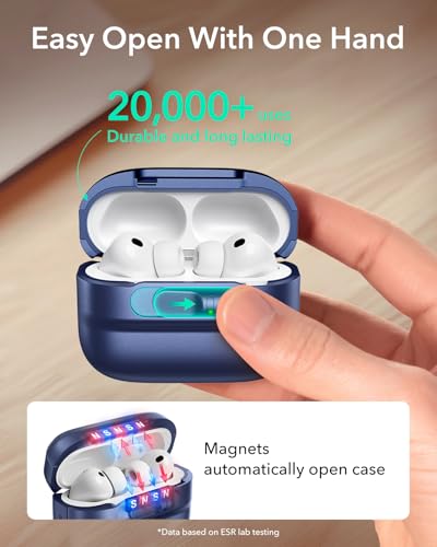 ESR for AirPods Pro 3 Case (2025), Compatible with MagSafe, Navy Blue | Compatible with AirPods Pro 3 (USB-C Cable), Magnetic Lid, Full Drop Protection Cover with Lanyard - color: Blue, size: AirPods Pro 3 Case