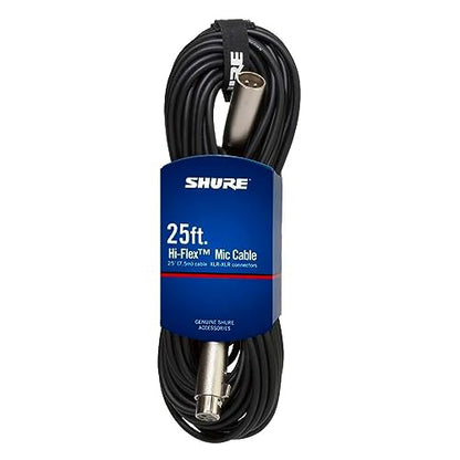 Shure C25J 25-foot Hi-Flex Cable with Chrome XLR Connectors, Black - size: 25-feet, style: Hi-Flex, Chrome XLR Connectors