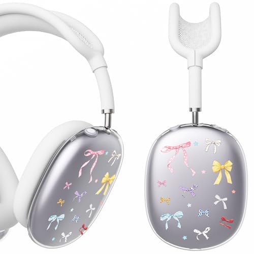 for AirPods Max Headphones Ribbon Bow Ear Covers for AirPods Max 2 | Cute Clear Ear Cups Cover | White Silicone Ear Pad Case Headband Cover for Apple AirPods Max 2/1 (2026/2024/2020) - color: Ribbon Bow O/White