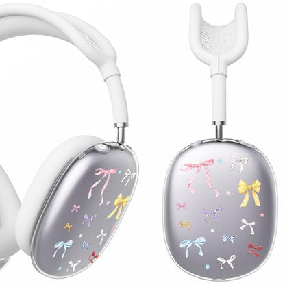 for AirPods Max Headphones Ribbon Bow Ear Covers for AirPods Max 2 | Cute Clear Ear Cups Cover | White Silicone Ear Pad Case Headband Cover for Apple AirPods Max 2/1 (2026/2024/2020) - color: Ribbon Bow O/White