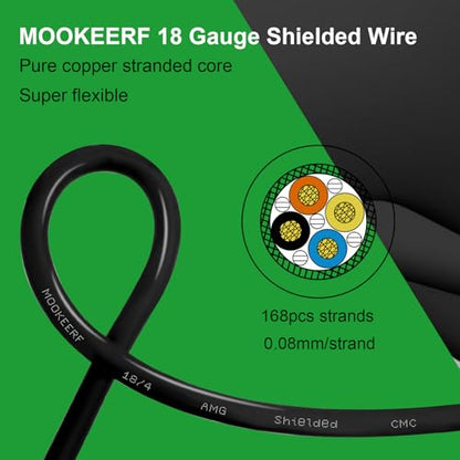 MOOKEERF 18/4 Shielded Wire 30FT,18AWG 4 Conductor Shielded Cable Stranded Pure Copper CNC Wire for CNC Router Machine,CNC VFD Spindle,3D Printer,Stepper Motor,Transformer,etc. - size: 30FT, style: 18AWG(4 Conductor)