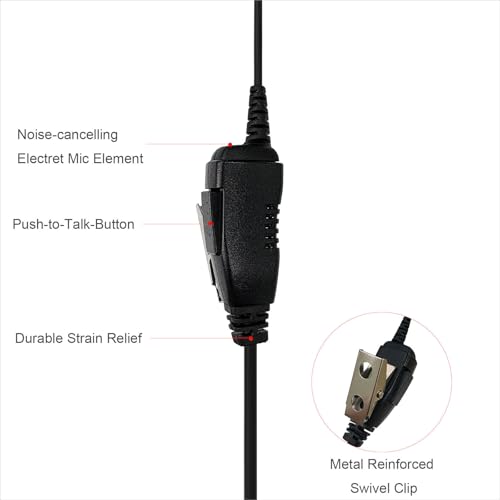 Earpiece with PTT Mic Compatible for Kenwood PKT-300 NX-320 NX-340 TK-2200 TK-3160 NX-3220 NX3320 TH-D72A TH-K20A NX-1200DV, Acoustic Tube Headset, 2 Pin Style (2.5mm+3.5mm)