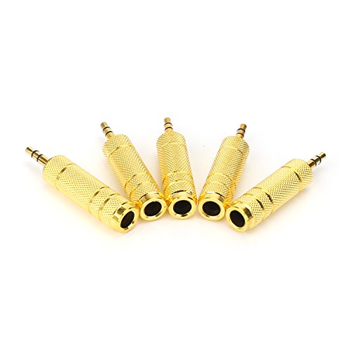 (5 Pack 3.5mm 1/8" Male Plug TRS to 6.35mm 1/4" Female Stereo Jack Adaptor-Gold Plated Converte,for Audio Earphone,Headphones ect - size: 3.5mm Male to 6.35mm Female (5-Pack)
