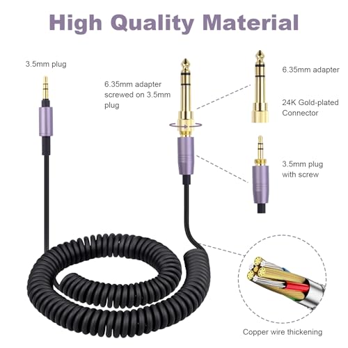 Replacement ATH-M50xBT Audio Cable Compatible with Audio Technica ATH-M50xBT2, ATH-SR50BT, ATH-ANC9, ATH-ANC7B, ATH-SR5BTBK, for Sony WH-1000XM5, MDR-950BT, 3.5mm Aux Cord with 6.35mm Adapter