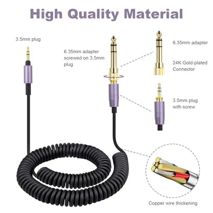 Replacement ATH-M50xBT Audio Cable Compatible with Audio Technica ATH-M50xBT2, ATH-SR50BT, ATH-ANC9, ATH-ANC7B, ATH-SR5BTBK, for Sony WH-1000XM5, MDR-950BT, 3.5mm Aux Cord with 6.35mm Adapter