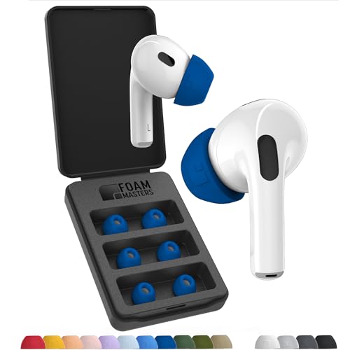 Foam Masters Ultra-Premium Memory Foam Ear Tips for AirPods Pro 1st & 2nd Gen | 3 Pairs | New Ver. | Secure Fit | Super Comfort | Better Noise Cancel | Replacement Buds (Assorted S/M/L, Blue) - color: Blue, size: Assorted S/M/L - AirPods Pro 1 & 2