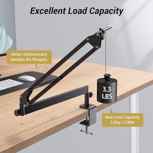 Tonor Mic Arm Desk Mount, Low Profile Boom Arm for Microphone, Adjustable Mic Stand with Desk Mount Clamp, 3/8’’ and 5/8’’ Screwadapter for Most Micr, 38 cm +35 cm(15''+14''), Black, T20LP - color: Black, style: Visible Spring