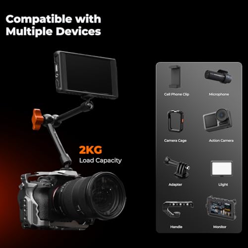 K&F CONCEPT 2-Pack 9.8" Magic Arm, 1/4" Screw Camera Mount Arm | 360° Ball Heads for DSLRs, Monitor, Flash, LED Light, Microphone, Camera Cage, Action Camera, MS32 - style: 9.8" Dual Arm
