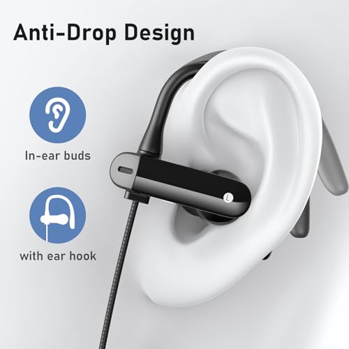 ASKUBSKU 5.9 ft Long Cord 3.5mm Headphones Sport Wired Earbuds with Mic | Earphone Stereo Over Ear Buds Wired Plug in with Ear Hook for Samsung Galaxy A25 A03s A15 S10 A12 for Switch/Laptop/PC