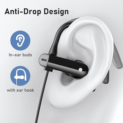 ASKUBSKU 5.9 ft Long Cord 3.5mm Headphones Sport Wired Earbuds with Mic | Earphone Stereo Over Ear Buds Wired Plug in with Ear Hook for Samsung Galaxy A25 A03s A15 S10 A12 for Switch/Laptop/PC