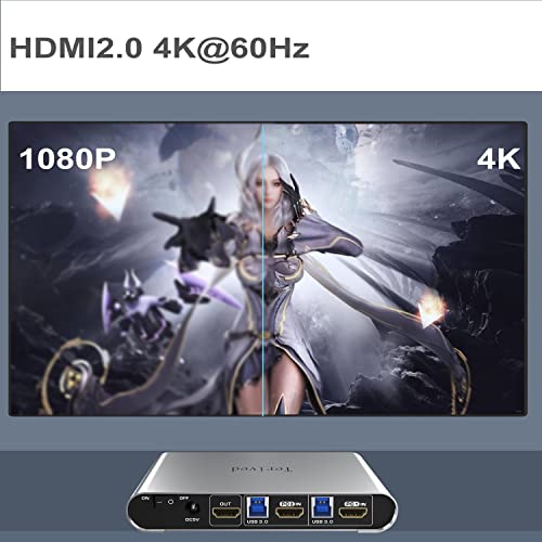 2 Port HDMI USB 3.0 KVM Switch with Aluminum Alloy Shell and Digital Display,Audio/Microphone, 4K@60Hz,hotkey,Auto EDID, HDR10 with Cables - style: 2 Computers 1 HDMI Monitor USB 3.0