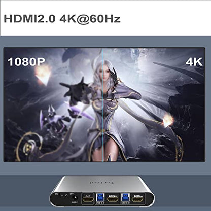 2 Port HDMI USB 3.0 KVM Switch with Aluminum Alloy Shell and Digital Display,Audio/Microphone, 4K@60Hz,hotkey,Auto EDID, HDR10 with Cables - style: 2 Computers 1 HDMI Monitor USB 3.0