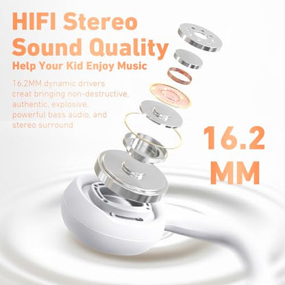 Mehomeli Kids Headphones, Bluetooth 5.2 Air Conduction Open Ear Headphones | 85dB Volume Limiting, Stereo Sound with Mic, IPX5 Waterproof, 20H Playtime, Perfect for School and Outdoor Activities-White - color: White