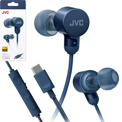 JVC Wired USB-C Earbuds - Noise Isolation - DAC - Hi-Res Audio - Built-in Mic with Mute - Comfortable Silicone Ear Tips - 3 Button Remote – Plug & Play - HAFR29UC - color: Blue