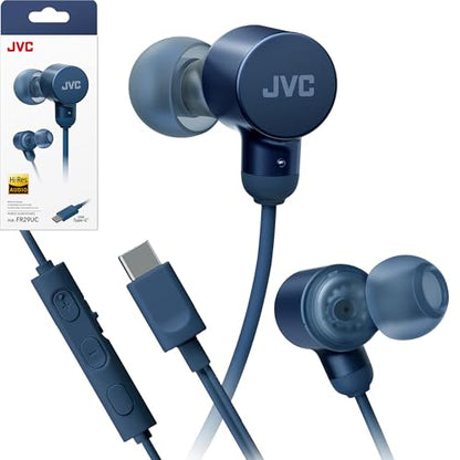 JVC Wired USB-C Earbuds - Noise Isolation - DAC - Hi-Res Audio - Built-in Mic with Mute - Comfortable Silicone Ear Tips - 3 Button Remote – Plug & Play - HAFR29UC - color: Blue