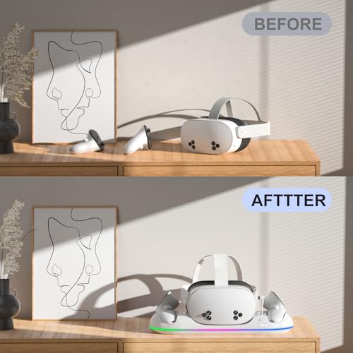 GearSpire 30W Fast Charging Dock Station for Quest 2/3/3S, White RGB LED Stand with USB-C Fast Charging, Controller Charger, VR Headset Accessories30