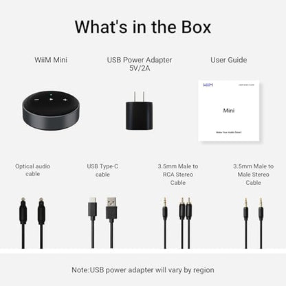 WiiM Mini AirPlay 2 Wireless Audio Streamer, Multiroom Stereo, Preamplifier, Works with Alexa and Siri Voice Assistants, Stream Hi-Res Audio from Amazon Music, Tidal and More