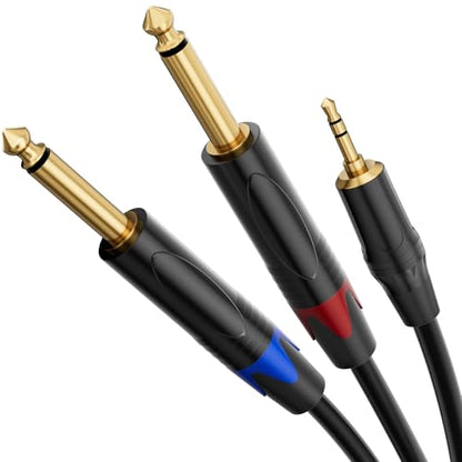 1/8 to 1/4 Stereo Cable 6.6FT, 3.5mm TRS Mini Jack to Dual 1/4 Inch TS Mono Y-Splitter Male to Male Audio Breakout Cord for Smartphone, CD Player, Speaker, Amplifier - size: 6.6 feet